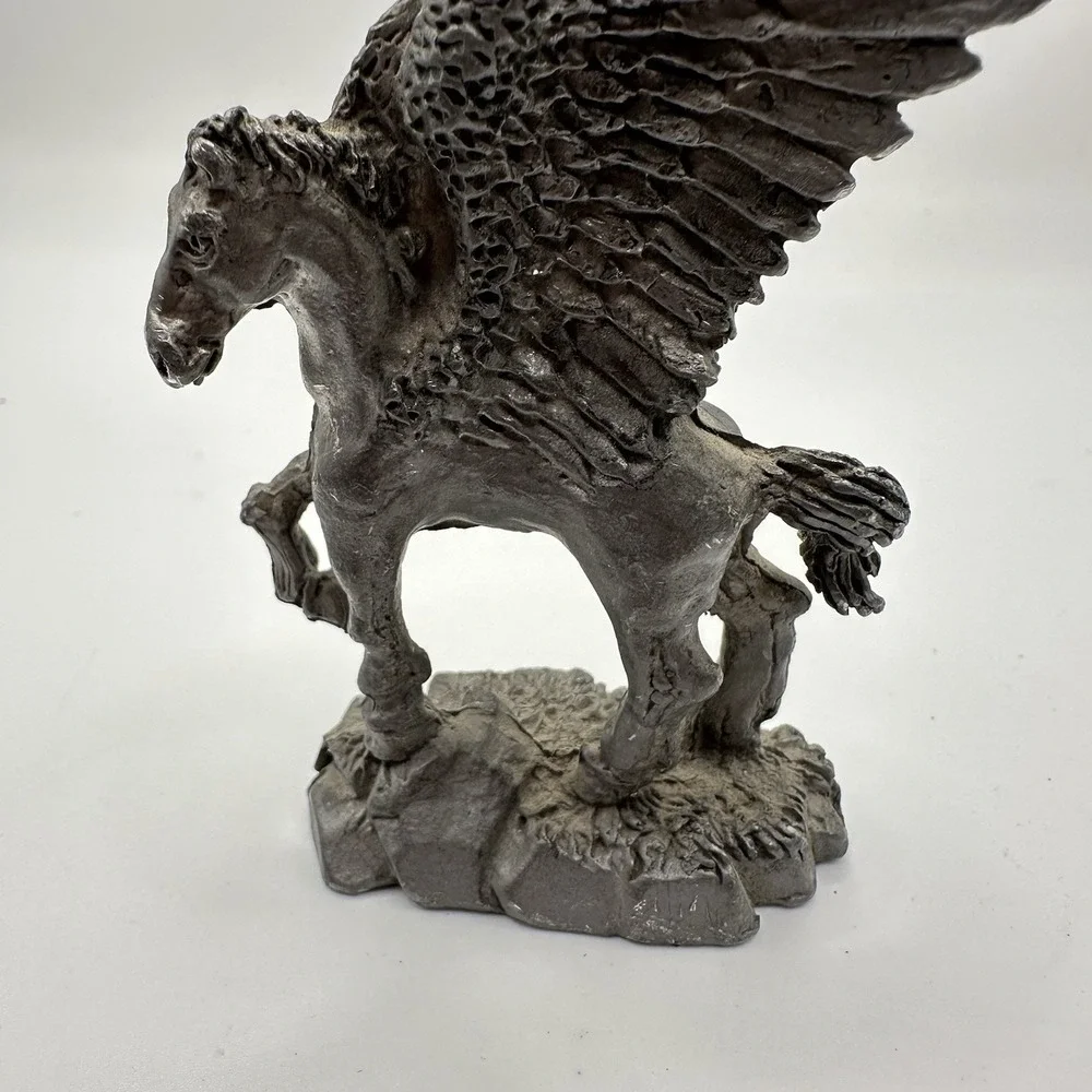 VTG Pewter Pegasus Figurine Statue Fantasy Mythical Winged Horse Decor 3 1/2